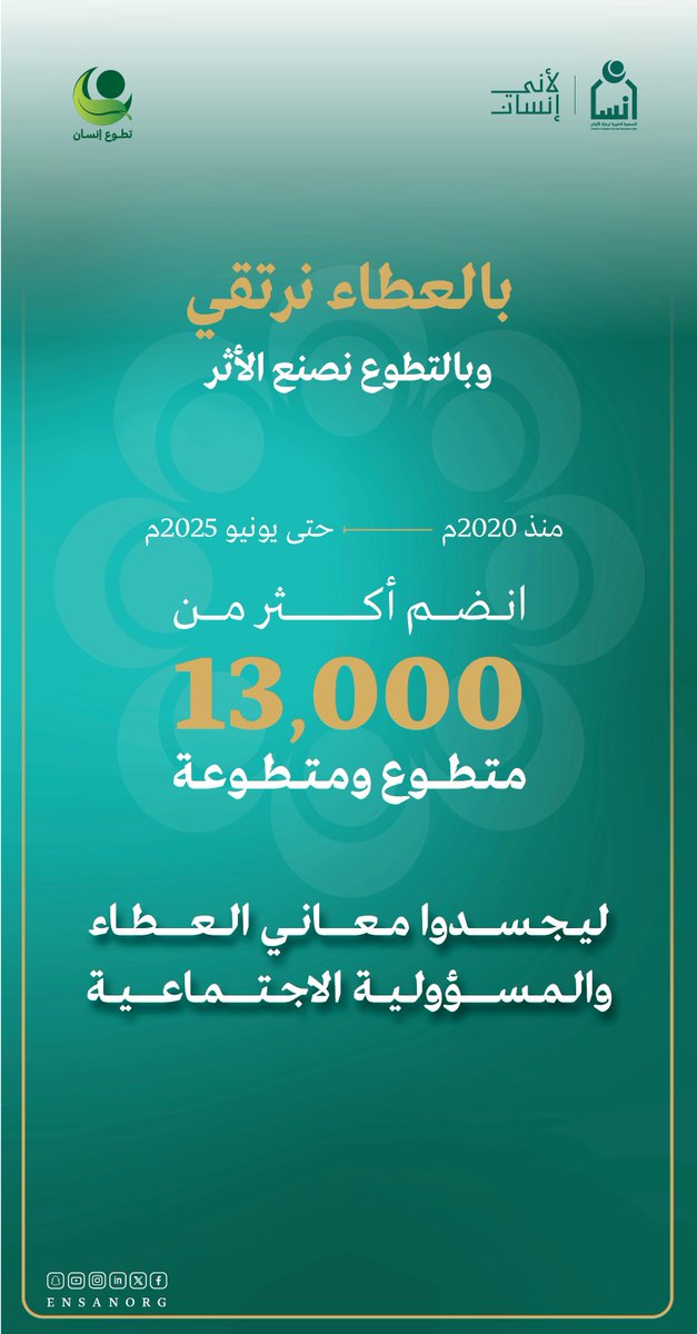 بالعطاء نرتقي، وبالتطوع نصنع الأثر..
يأتي ملتقى صنّاع الأثر في وقت تحقق فيه إنسان أفضل النتائج في #العمل_التطوعي بالمملكة، مواصلين تعزيز القيم التطوعية وصناعة أثر مستدام.