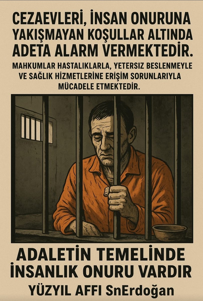 <a href="/efkanala/">Efkan Âlâ</a> <a href="/RTErdogan/">Recep Tayyip Erdoğan</a> <a href="/dbdevletbahceli/">Devlet Bahçeli</a>
<a href="/eczozgurozel/">Özgür Özel</a> <a href="/NumanKurtulmus/">Numan Kurtulmuş</a>
YüzYılAffı SnErdoğan

Bir hapishane değil, bir mezar! Ceza adalet içindir, zulüm için değil. Af bir merhamet değil, insanlık borcudur!