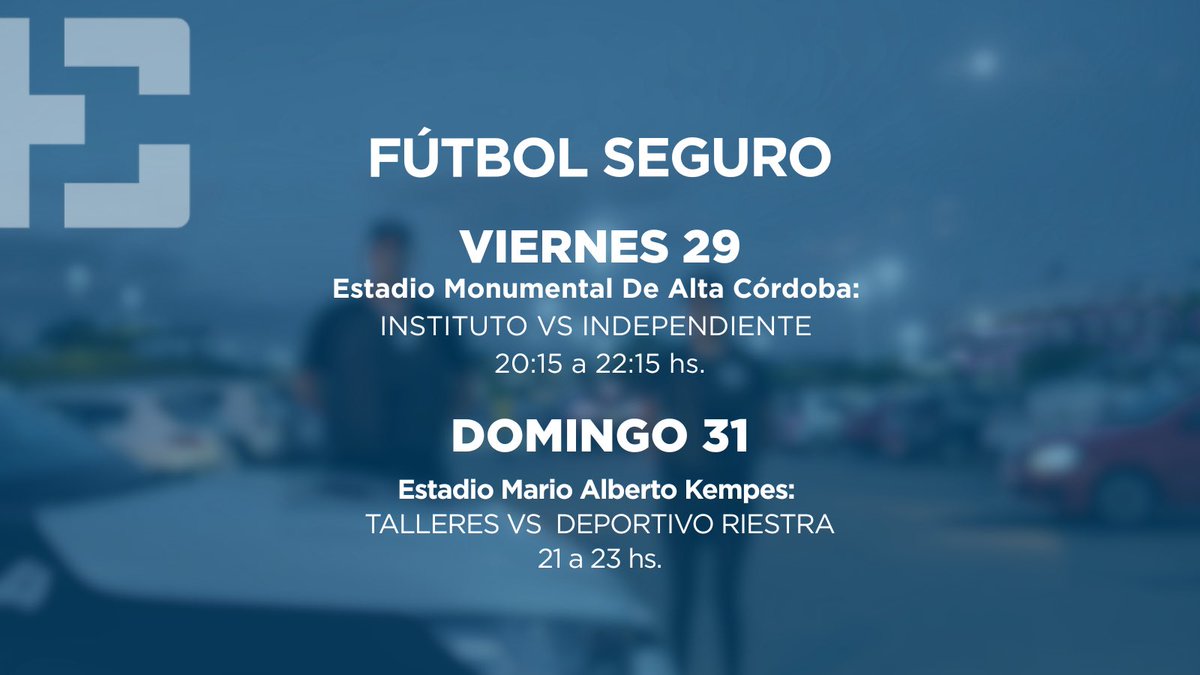 ⚽Queremos que vivas el fútbol con tranquilidad.
Te acercamos la programación de los partidos de este fin de semana. #FutbolSeguro 

📍Estadio Monumental de Alta Córdoba 
Instituto vs Independiente 

📍Estadio Mario Alberto Kempes 
Talleres vs Deportivo Riestra

#MuniCba #EMFyC