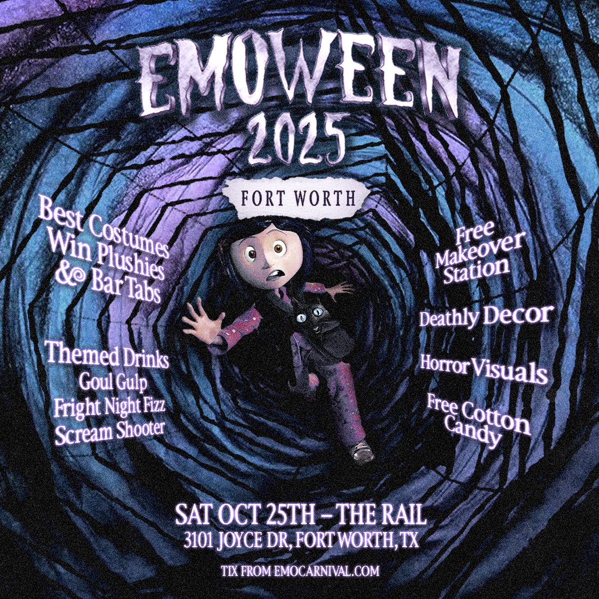 Join us on October 25 for EMOWEEN here at The Rail! 🎃 
#therail #emonight #halloween