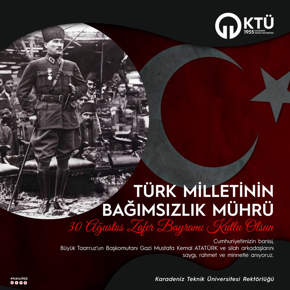 Anadolu'yu sonsuza dek Türk Yurdu yapan 30 Ağustos Zafer Bayramımız kutlu olsun.  

Ebedi Başkomutan Mustafa Kemal ATATÜRK'e minnet ve saygıyla.