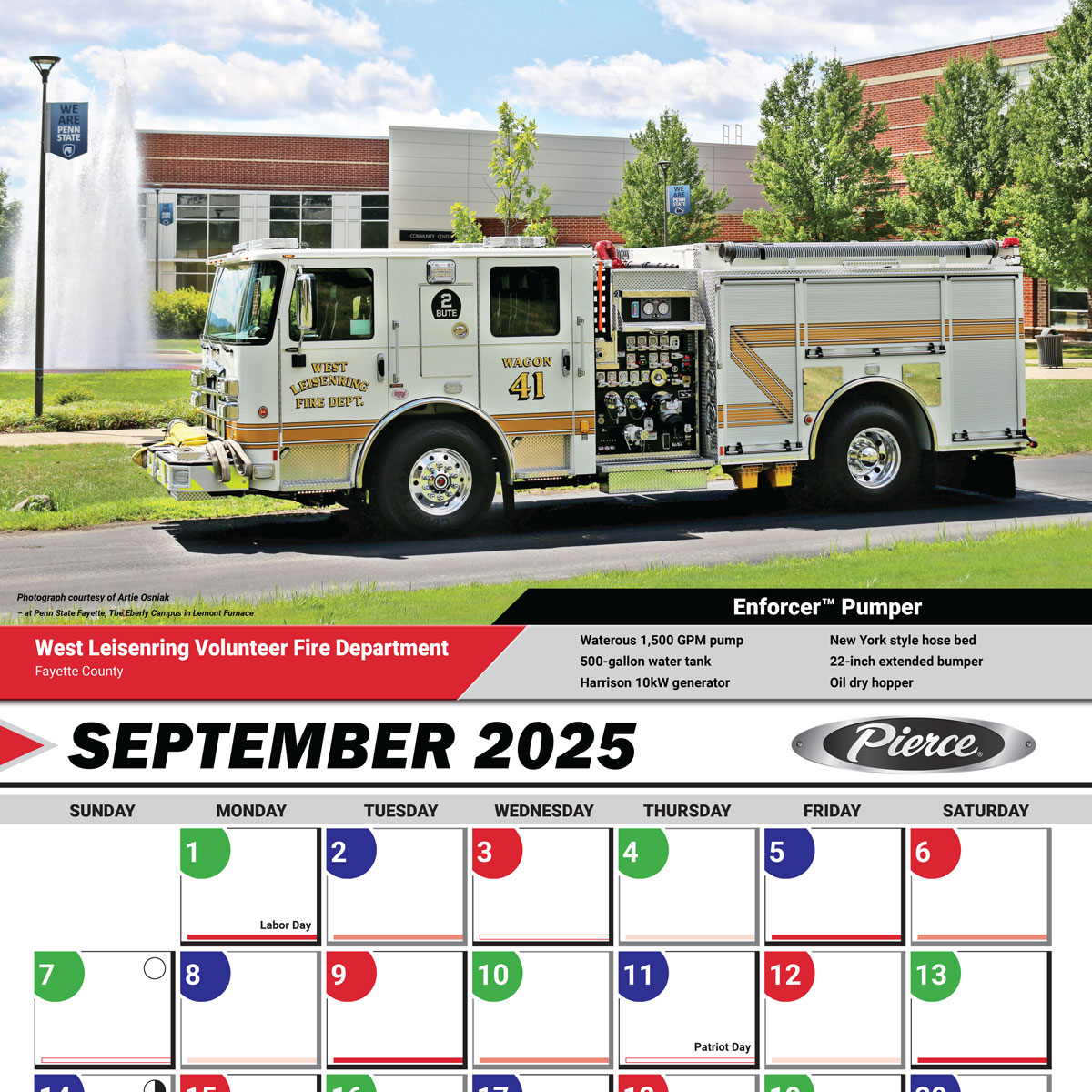 September’s truck of the month in the GLICK / Pierce 2025 calendar is from West Leisenring Volunteer Fire Department in Fayette County, PA. Wagon 41 is a Pierce Enforcer Pumper.
Get more info at glickfire.com/apparatus/west…
