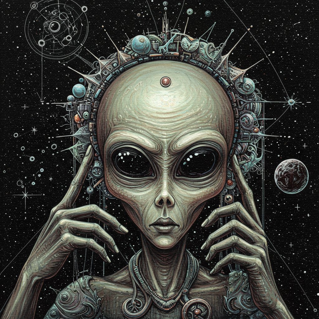 Hugofloresf's tweet image. If Aliens exists, do you think we could benefit from Alien Technology, or it would be completely different to a point that we could not even begin to understand it?
#alien #technology #americancosmic #hugoai #heffai #wirestockimagegenerator @alienufovideos 
AI illustration made