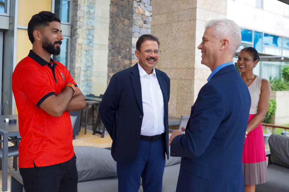 Chargé d’Affaires Charlie Franta met with U.S. Men’s National Cricket team and Trinbago Knight Riders cricketer Ali Khan, and Venky Mysore, CEO of the Knightriders group on August 28, to wish them good luck as they compete for the 2025 CPL Crown. Proud to see U.S. talent shining