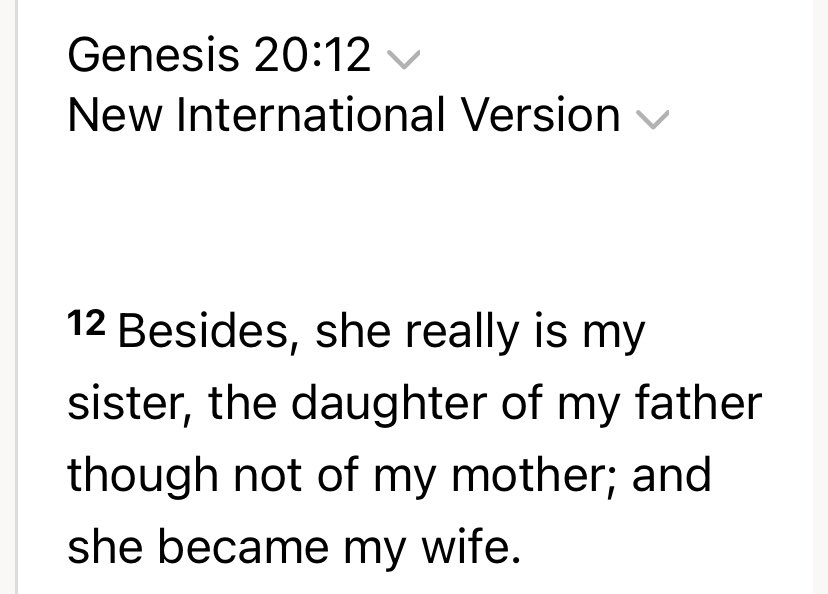 bigtexashogg's tweet photo. @rabbriansamuel In Genesis 20:12 Abraham was banging his sister Sarah 🤮 https://t.co/Py9uWTWYC9