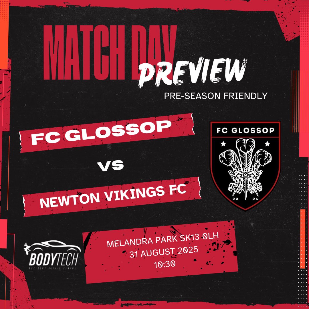 FC Glossop (@fcglossop) on Twitter photo Our firsts are back in action this weekend in a pre-season friendly against Newton Vikings.
Itβs a home fixture for us so feel free to come and watch and get behind the lads.
Up the FCG πͺ π΄β«οΈπ’π‘
Sponsored by <a href="/BodytechRepair/">Bodytech Repair Cntr</a> Our firsts are back in action this weekend in a pre-season friendly against Newton Vikings.
Itβs a home fixture for us so feel free to come and watch and get behind the lads.
Up the FCG πͺ π΄β«οΈπ’π‘
Sponsored by <a href="/BodytechRepair/">Bodytech Repair Cntr</a>