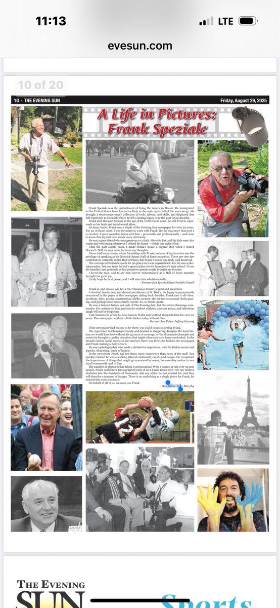 The Evening Sun said goodbye today to one of the all-time greats, Frank Speziale. Rest in peace my friend.