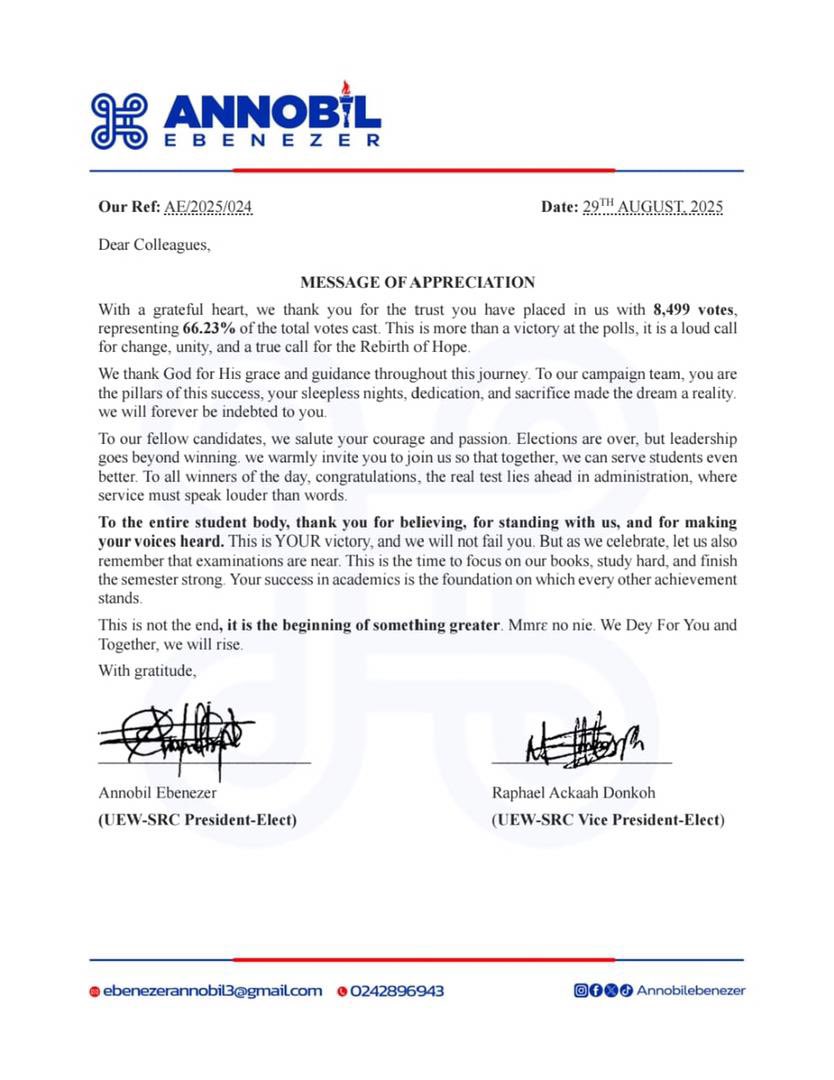 Team Annobil Ebenezer and Raphael Ackaah Dondor says Thank You UEW.

#WeDeyForYou
#Emmer3NoNie