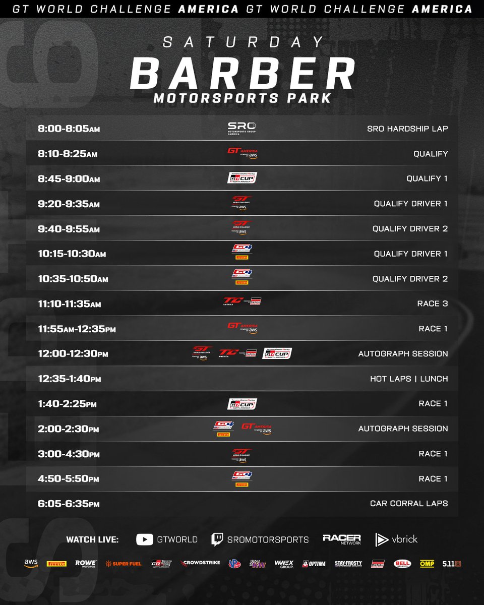 GT4America's tweet image. We have Qualifying, Race 1, and our autograph session on tap today 🍻

Follow live ⬇️
🟣 twitch.tv/sromotorsports…
🔴 youtube.com/gtworld
⏱️ gt4-america.com/watch-live

#GT4America #GTBHM