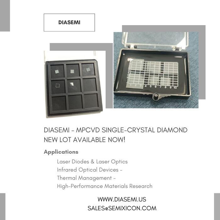DiamondSemi's tweet photo. MPCVD Single-Crystal Diamond – New Lot Available Now! | DIASEMI
https://t.co/uA2KnswaVF
sales@semixicon.com #ThermalConductivityDiamond #OpticalGradeDiamond #DiamondforLaserDiodes #DiamondSubstrate #ThermalManagement #LaserOptics #SyntheticDiamond #HighPerformanceMaterials https://t.co/7SnJSaxnna