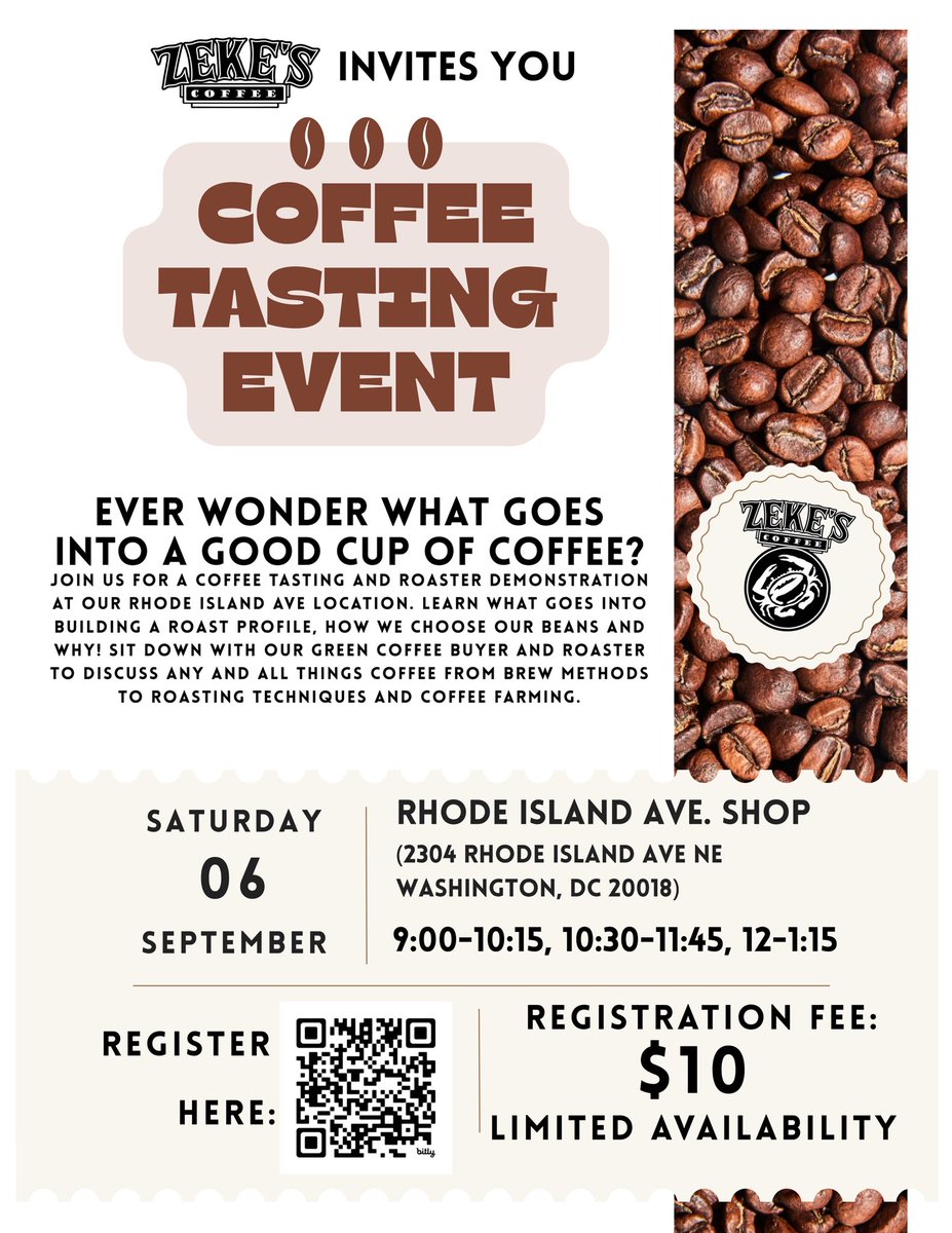 Coffee tasting + roasting demo Sat., 9/6. Sign up at zekescoffeedc.com/store/c1/Featu…