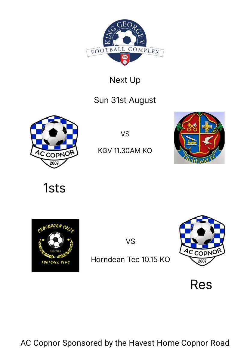 A C Copnor (@accopnor) on Twitter photo Last Fixtures as it stands before season Starts next week come and support the lads if you can 😁 💙🤍 Last Fixtures as it stands before season Starts next week come and support the lads if you can 😁 💙🤍