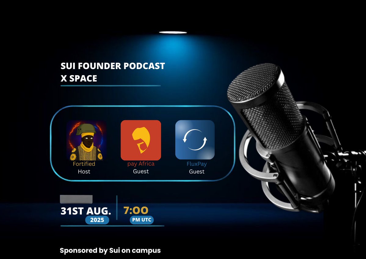 FORTIFIED💧 (@breakforth1998) on Twitter photo I’m excited 🎉 to announce Episode 2 of the Sui Founder Podcast! This time, we’ll be connecting with the amazing founders of <a href="/Payfrica_Sui/">Payfrica.sui</a> and <a href="/fluxpay_/">FluxPay</a>.
Don’t miss it—see you there! 🚀
Also our special invited guests
<a href="/ujunwaedeh/">UjuSays.Sui</a>
<a href="/Lois_choji/">sugarcho</a>
<a href="/ekesui/">Eke💧🧩</a>
<a href="/NefariiLightt/">Nefariistein 🔎</a> I’m excited 🎉 to announce Episode 2 of the Sui Founder Podcast! This time, we’ll be connecting with the amazing founders of <a href="/Payfrica_Sui/">Payfrica.sui</a> and <a href="/fluxpay_/">FluxPay</a>.
Don’t miss it—see you there! 🚀
Also our special invited guests
<a href="/ujunwaedeh/">UjuSays.Sui</a>
<a href="/Lois_choji/">sugarcho</a>
<a href="/ekesui/">Eke💧🧩</a>
<a href="/NefariiLightt/">Nefariistein 🔎</a>