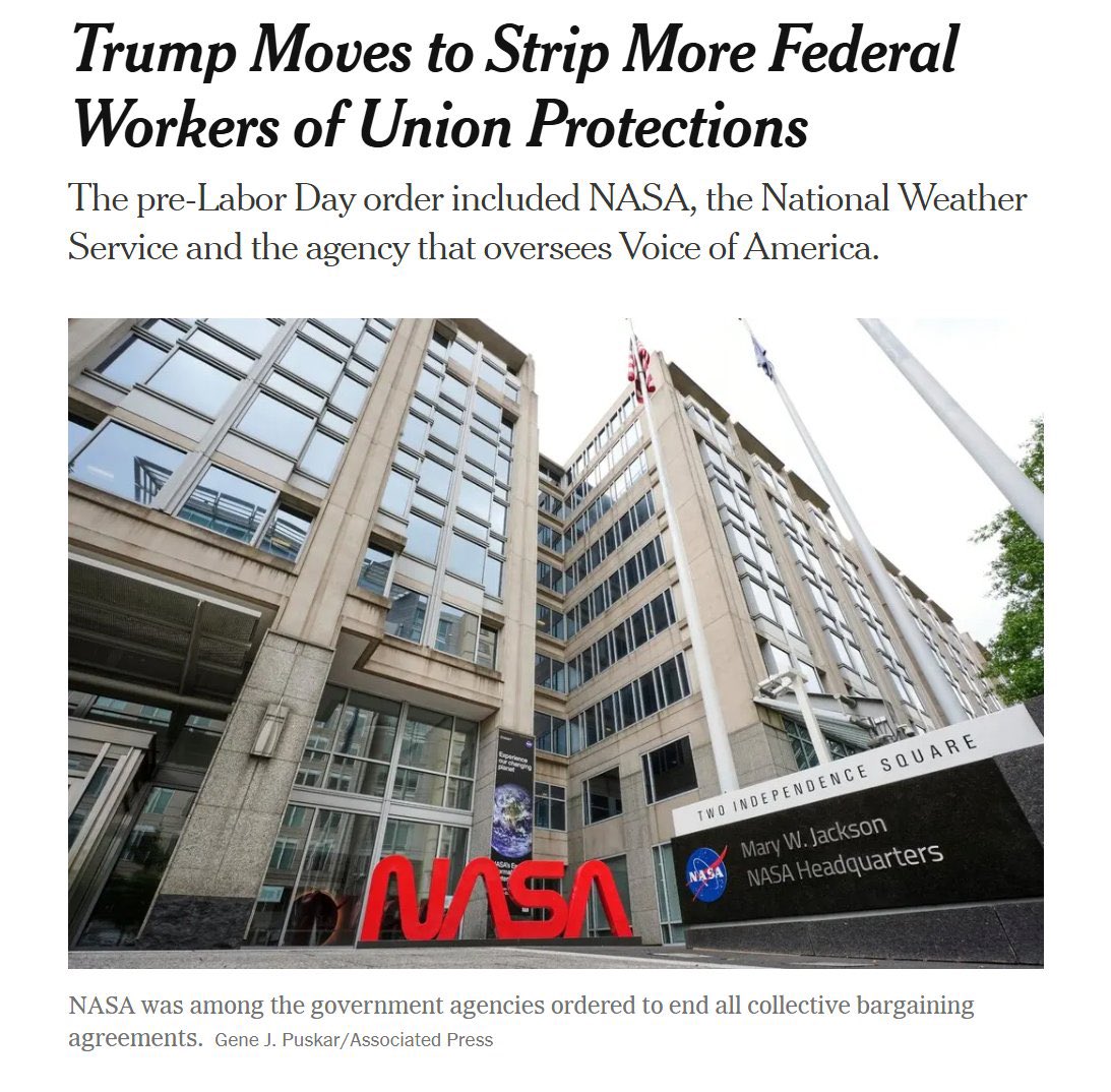 As we head into Labor Day weekend, President Trump is again attacking federal workers, issuing an executive order stripping them of their right to organize. I stand with <a href="/AFGENational/">AFGE</a> and all my union brothers and sisters fighting to protect their rights.

nytimes.com/2025/08/29/us/…