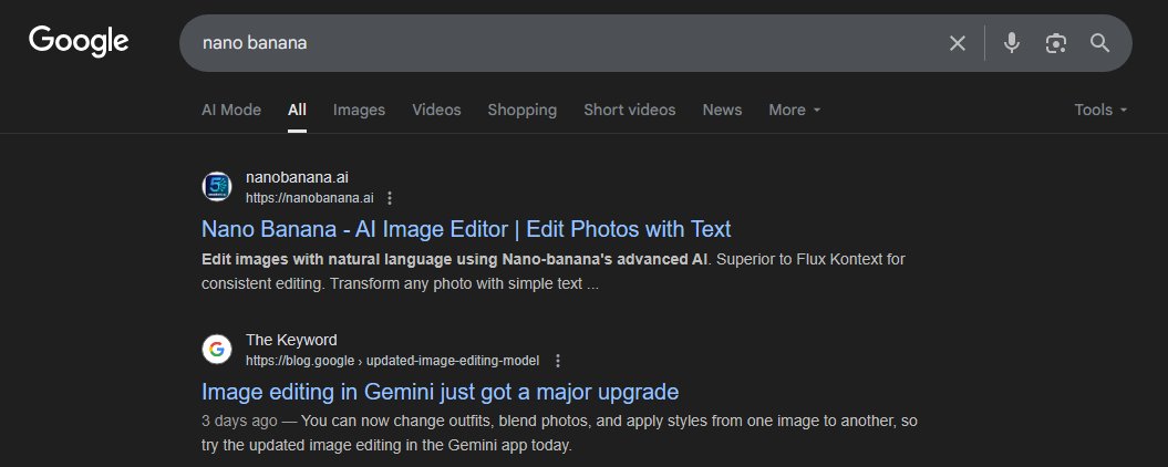 Google out-SEOed by some vibe coder on their own platform. MRR going to be crazy when news about nano banana breaks in Facebook groups.
