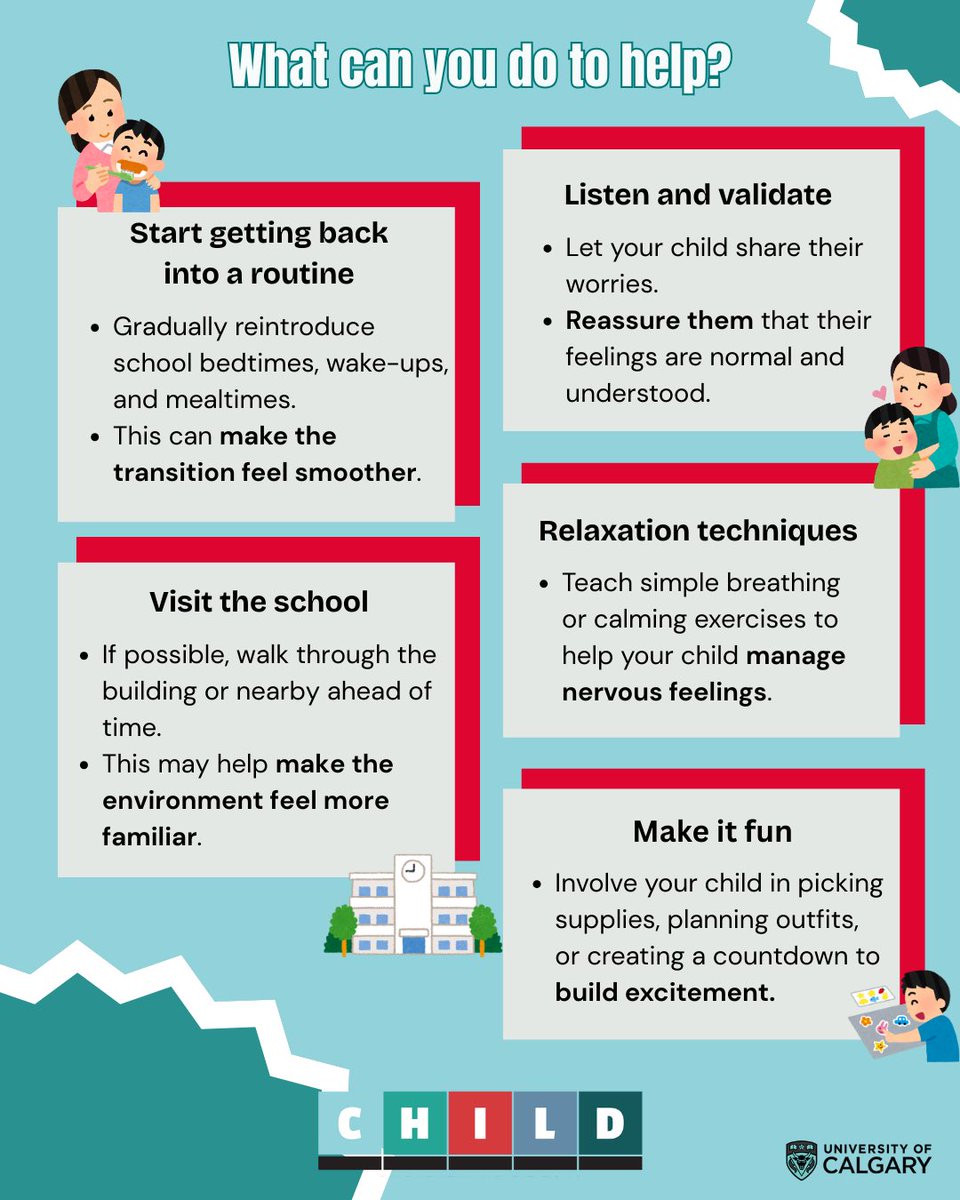 📚✨ Back-to-school season can bring excitement and anxiety for children and youth. New routines, social pressures, and academic demands can feel overwhelming. Remember: these feelings are normal, and with open conversations, routines, and support, kids can thrive.