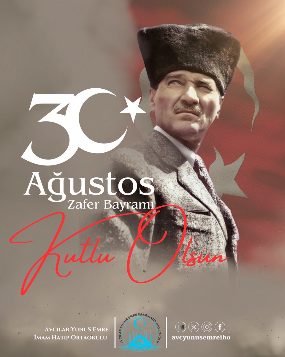 Milletimizin iman, azim ve kararlılıkla kazandığı büyük zaferin 103. yıl dönümü!
30 Ağustos, sadece bir askeri başarı değil vatan, bayrak ve ezan için canını ortaya koyan ecdadımızın bizlere bıraktığı en büyük emanettir.
#30AgustosZaferBayrami  Kutlu Olsun.