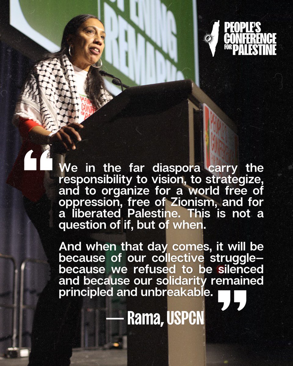 Palestinian Youth Movement (@palyouthmvmt) on Twitter photo "We in the far diaspora carry the responsibility to vision, to strategize, and to organize for a world free of oppression, free of Zionism, and for a liberated Palestine. This is not a question of if, but of when."
Rama from <a href="/uspcn/">US Palestinian Community Network</a> and the #PalestinianFeministCollective "We in the far diaspora carry the responsibility to vision, to strategize, and to organize for a world free of oppression, free of Zionism, and for a liberated Palestine. This is not a question of if, but of when."
Rama from <a href="/uspcn/">US Palestinian Community Network</a> and the #PalestinianFeministCollective