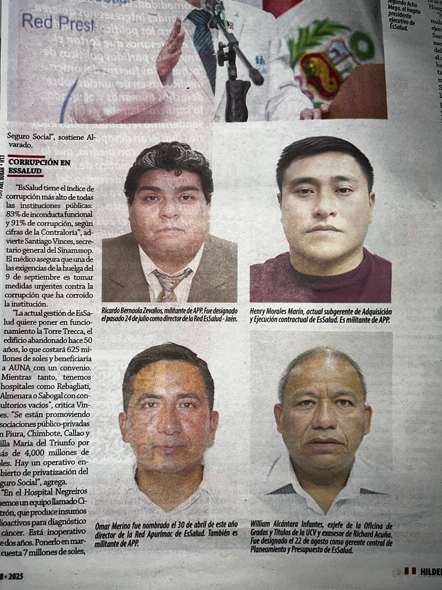 Alonso Zambrano (@azambranox) on Twitter photo EsSalud se ha vuelto en agencia de empleos de Alianza para el Progreso. El pasado 22 de agosto designaron a William Alcántara, ex jefe de títulos de la UCV y ex asesor de Richard Acuña como gerente de Planeamiento y Presupuesto del Seguro. Y hay más casos…
Vía <a href="/ensustrece/">Semanario Hildebrandt en sus trece</a> EsSalud se ha vuelto en agencia de empleos de Alianza para el Progreso. El pasado 22 de agosto designaron a William Alcántara, ex jefe de títulos de la UCV y ex asesor de Richard Acuña como gerente de Planeamiento y Presupuesto del Seguro. Y hay más casos…
Vía <a href="/ensustrece/">Semanario Hildebrandt en sus trece</a>