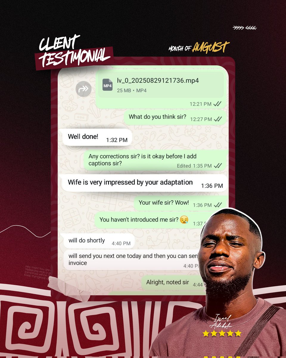 Moronfoluwaaa's tweet image. Client Satisfaction 👌🏽
Quick one from a recent edit 📝

#client #clientreview #Video #videoeditor #explore