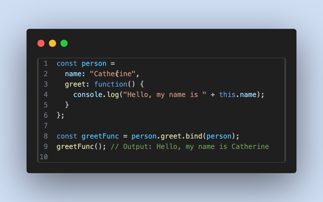 __cathyyy's tweet photo. Days 65 &amp; 66 of #100DaysOfCode

The bind() method creates a new function with a fixed “this” value, letting you control which object a function belongs to.

Without bind, calling greetFunc() would lose its “this” context. bind() ensures it always refers back to the object. https://t.co/P3OZohOqrb