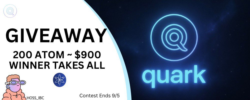 EPIC 200 $ATOM GIVEAWAY: WINNER TAKES ALL!

One lucky winner snags ~$900 USD

Let's get the QUARK COSMOS VIBES POPPING

→ QUARK is the first permissionless, community-owned platform on the Hub with proof-of-human fun.

To Enter: 
1. Follow <a href="/quark_on_cosmos/">quark</a> 
2. Comment: What'd