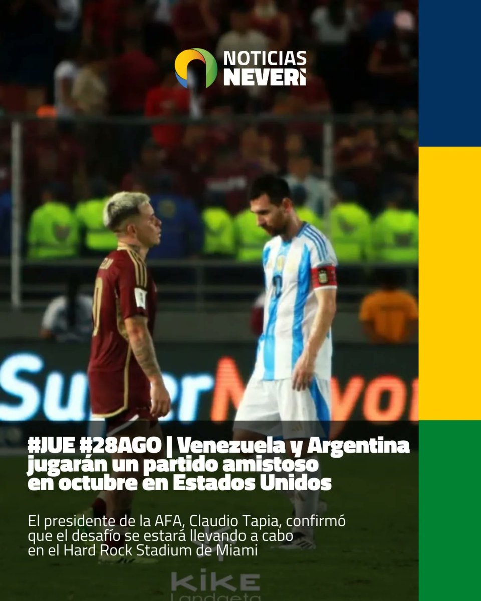 neverinoticias's tweet image. #JUE #28AGO | Venezuela y Argentina jugarán un partido amistoso en octubre en Estados Unidos
Amplía en 👇🏻
instagram.com/p/DN68S5UAOZA/…