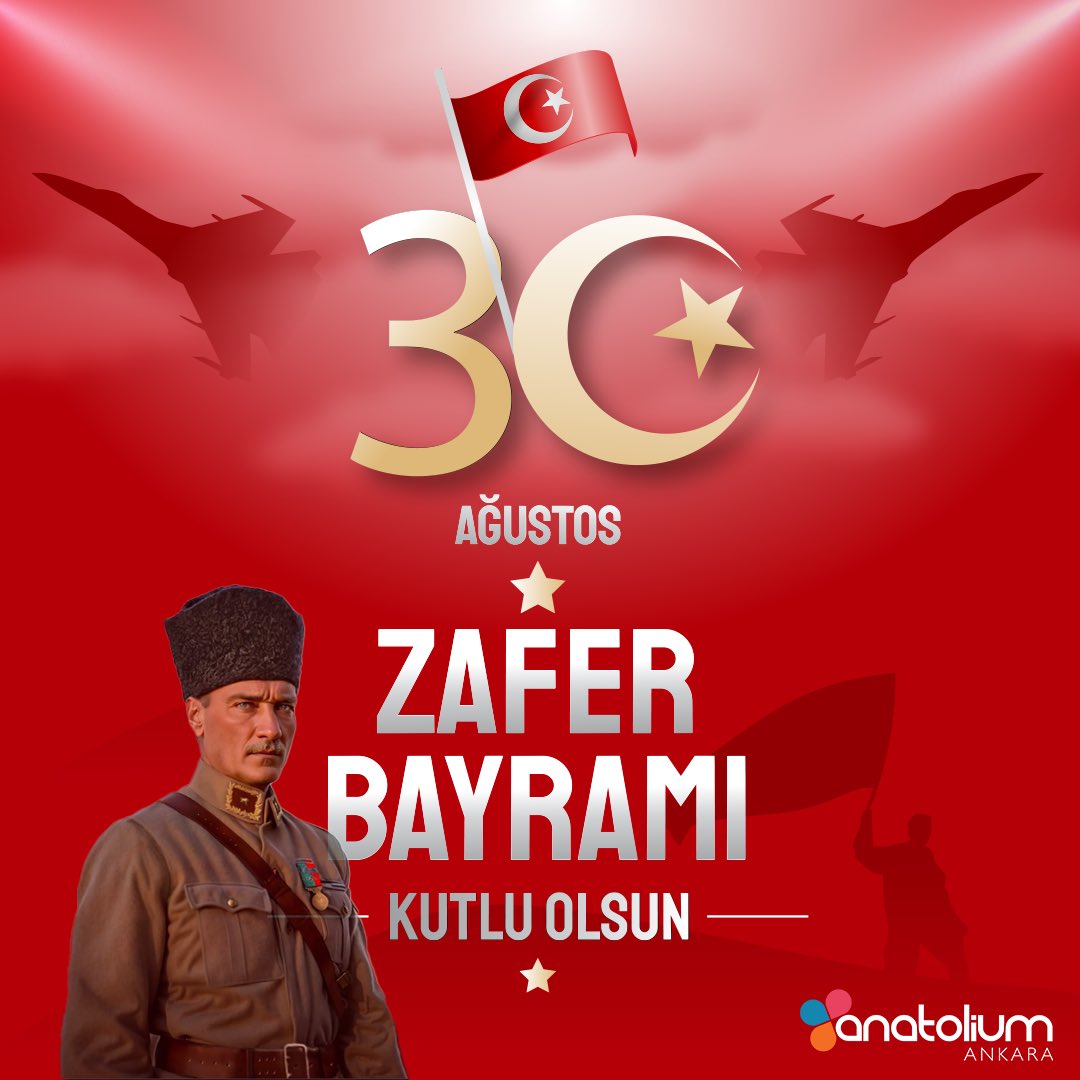 30 Ağustos Zafer Bayramı Kutlu Olsun!🇹🇷🇹🇷
Başta Başkomutan Mustafa Kemal Atatürk ve silah arkadaşları olmak üzere, tüm kahraman şehit ve gazilerimizi saygı, rahmet ve minnetle anıyoruz.🇹🇷
#30ağustoszaferbayramı #anatoliumankara