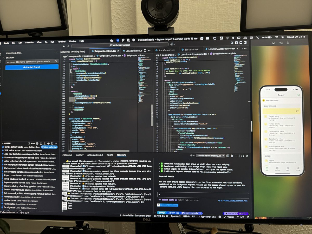 #Shipaton day 29. Bit more time tonight but didn't get a lot done because it was surprisingly hard to get the animation right for a "swipe to snooze" gesture using react-native-gesture-handler, and AI was no help at all. Needed to fix it by hand.