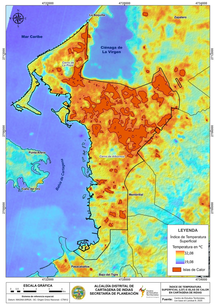 En el marco del Diagnóstico para la revisión y ajuste del POT de Cartagena, en la <a href="/PlaneacionCTG/">Planeación Cartagena</a> estimamos e identificamos islas de calor de la ciudad a partir del mapeo de datos del índice de temperatura superficial (LST). Los cálculos se obtuvieron procesando la información