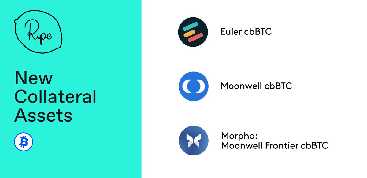 gm Bitcoiners 🟠

New cbBTC collateral is live:
⚡ Euler
🌕 Moonwell
🦋 Morpho

Borrow against your Bitcoin. Earn yield. Stay Ripe. 🍋