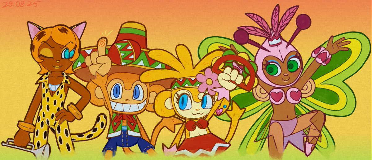 strawbelemonade's tweet image. today i decided to draw the four legends of the game. 🪇

(it seems Linda can’t look away from him…)

#SambadeAmigo