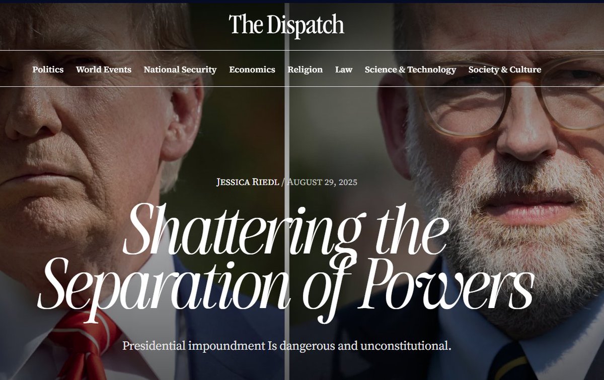Jessica Riedl 🧀 🇺🇦 (@jessicabriedl) on Twitter photo NEW from me at <a href="/thedispatch/">The Dispatch</a>. Imagine if a president could just eliminate border spending on a whim. Or gut defense, Medicaid, or veterans' spending. Even defund SCOTUS after a decision, or end Social Security in blue districts.
This is the power Trump seeks with impoundment. 🧵 NEW from me at <a href="/thedispatch/">The Dispatch</a>. Imagine if a president could just eliminate border spending on a whim. Or gut defense, Medicaid, or veterans' spending. Even defund SCOTUS after a decision, or end Social Security in blue districts.
This is the power Trump seeks with impoundment. 🧵