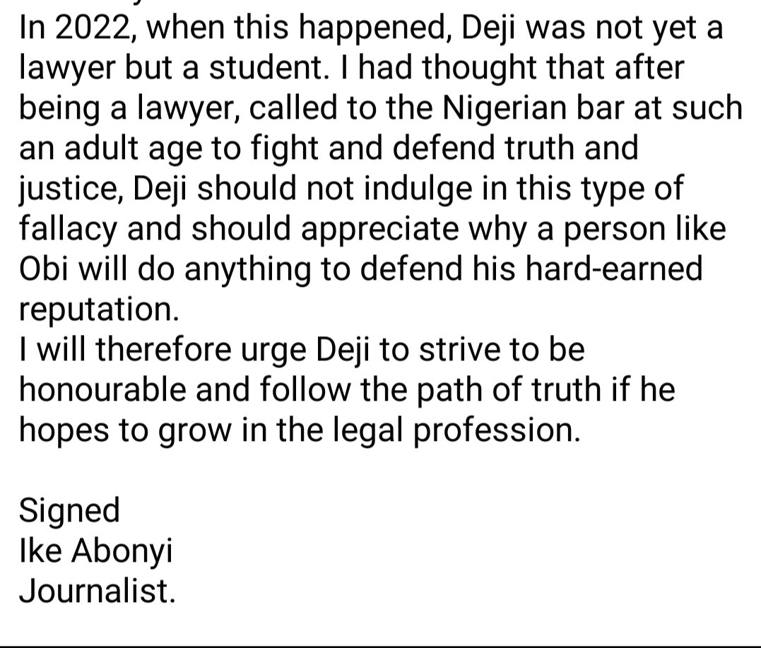 Anthony Abakporo (@anthonyabakporo) on Twitter photo Deji actually lied !!!
The Baby Lawyer ๐ถ Chashtivist lied !
Hear from the journalist that took Deji to Peter Obi.
<a href="/_nonconformist1/">Nonconformist</a> <a href="/dangbanamanager/">iDAN ๐ฆธ๐ฝ</a> <a href="/trigottista/">Harry Da Diegot</a> <a href="/GeneralSnow_/">The General Snow ๐จ๐ฎ</a> <a href="/UchePOkoye/">Anambra 1st son</a> <a href="/FinPlanKaluAja1/">Kalu Aja</a> <a href="/odogwu_ogidi/">Chief Nwachinemelu ๐</a> Deji actually lied !!!
The Baby Lawyer ๐ถ Chashtivist lied !
Hear from the journalist that took Deji to Peter Obi.
<a href="/_nonconformist1/">Nonconformist</a> <a href="/dangbanamanager/">iDAN ๐ฆธ๐ฝ</a> <a href="/trigottista/">Harry Da Diegot</a> <a href="/GeneralSnow_/">The General Snow ๐จ๐ฎ</a> <a href="/UchePOkoye/">Anambra 1st son</a> <a href="/FinPlanKaluAja1/">Kalu Aja</a> <a href="/odogwu_ogidi/">Chief Nwachinemelu ๐</a>