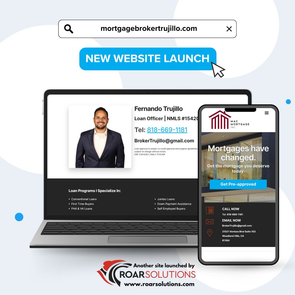 We’re excited to share the brand-new site for Fernando Trujillo, Loan Officer, serving Los Angeles County! His new site comes loaded with mortgage calculators, contact forms, and ready-to-go service pages, all wrapped in a responsive design.
#BrokerTools #GetMoreRefferals #WebDev