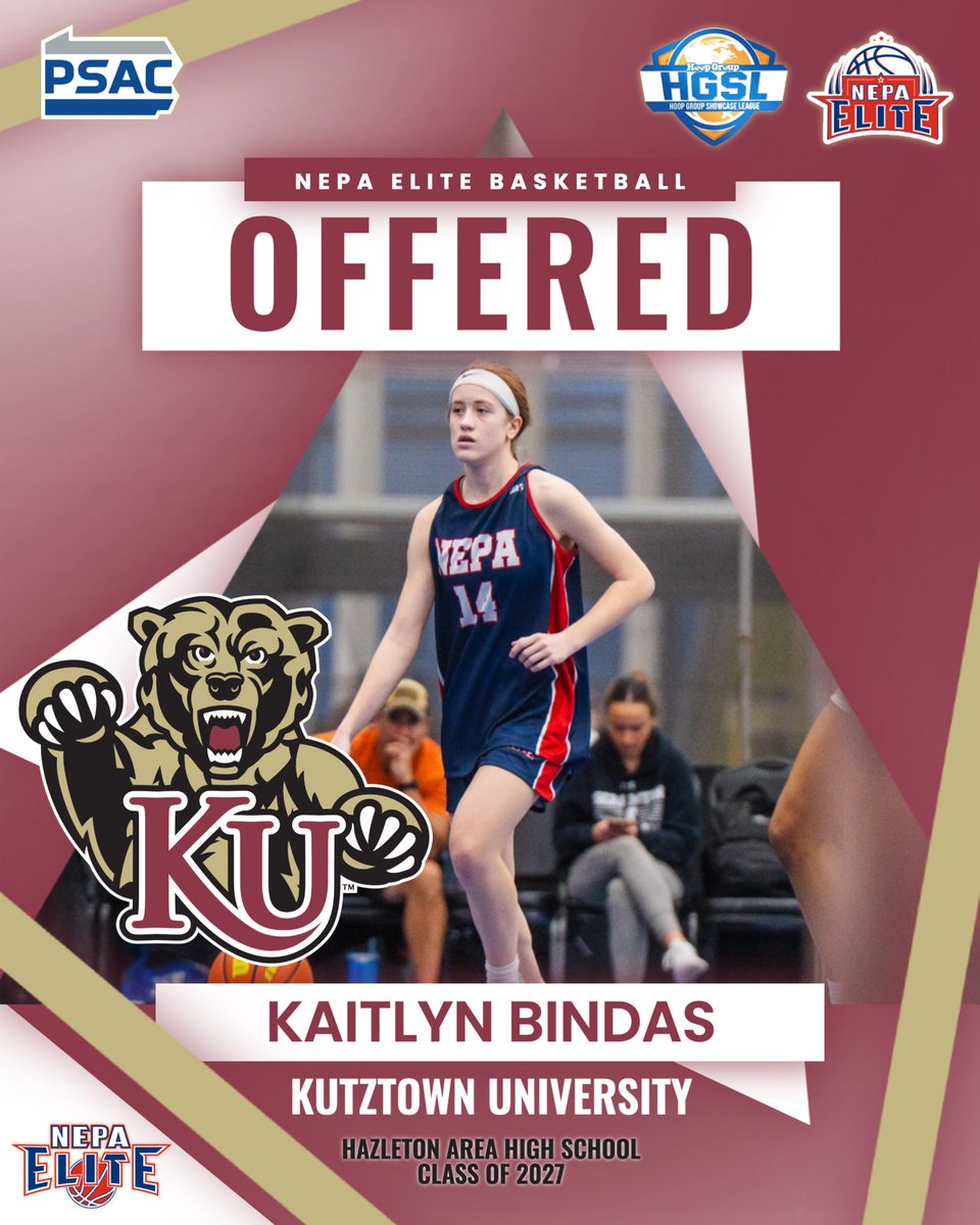 📬 2027 Kaitlyn Bindas of 17U HGSL Clark has picked up a D-II offer from Kutztown University (PSAC)! <a href="/KUBearsWBB/">Kutztown U. Women's Basketball</a> 

The Hazleton Area product made major noise this summer with clutch threes, high IQ, and all-around consistency.

#BeELITE 🏀 #NEPAElite <a href="/KaitlynBindas14/">Kaitlyn Bindas</a>