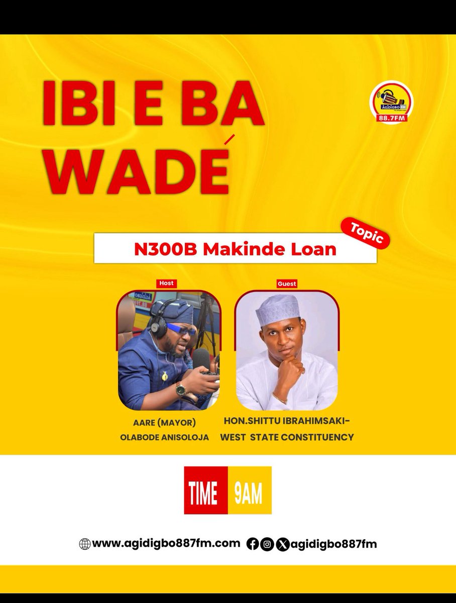 Mo fe Gbenu si Mic <a href="/Agidigbo887FM/">Agidigbo 88.7 FM, Ibadan</a>