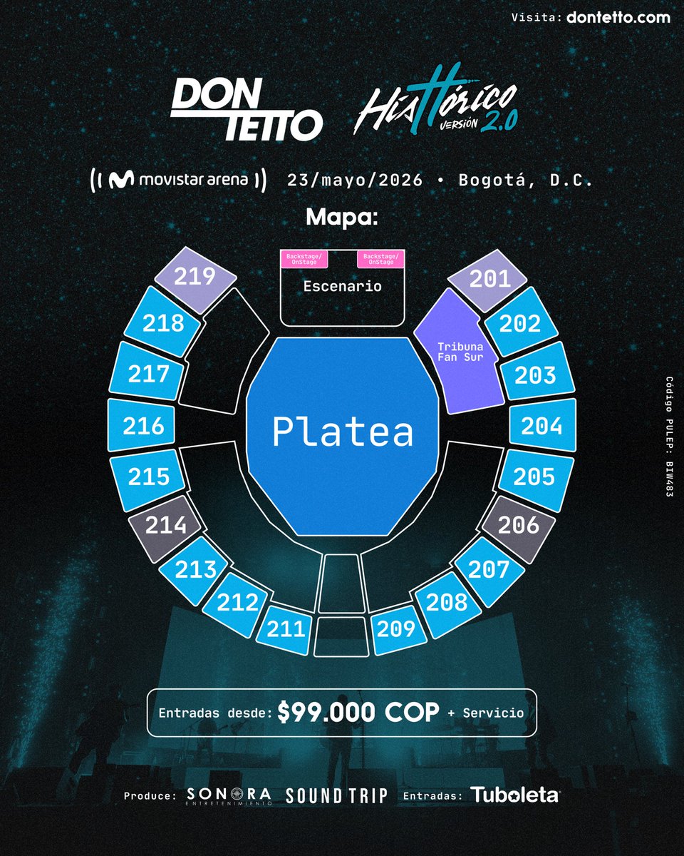Corre, ¡cuéntale al mundo 🏃🏻‍♂️🌎!… que en 3 días inicia la venta de entradas de nuestro Histórico 2.0 ✨

¡Prepárate!, conoce ahora los precios y localidades disponibles para nuestro show 🔥

Preventa Movistar Total disponible este lunes a las 9:00 a.m. en @tuboleta 🎟️