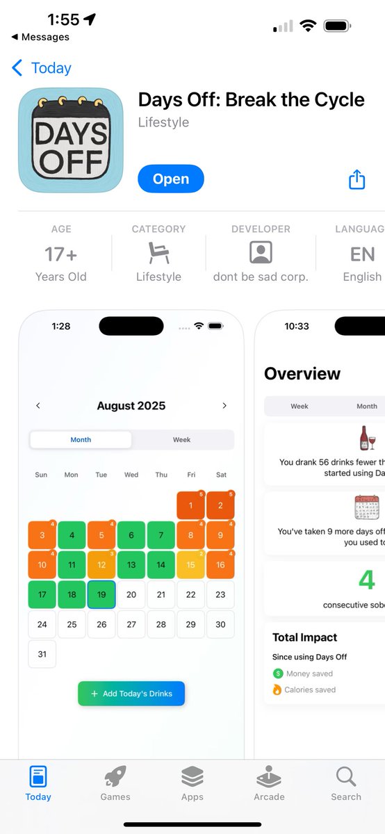 I made an app that estimates how much money you’re saving (and how many empty alcohol calories you’re avoiding) when you take days off drinking. and it is now in the app store!