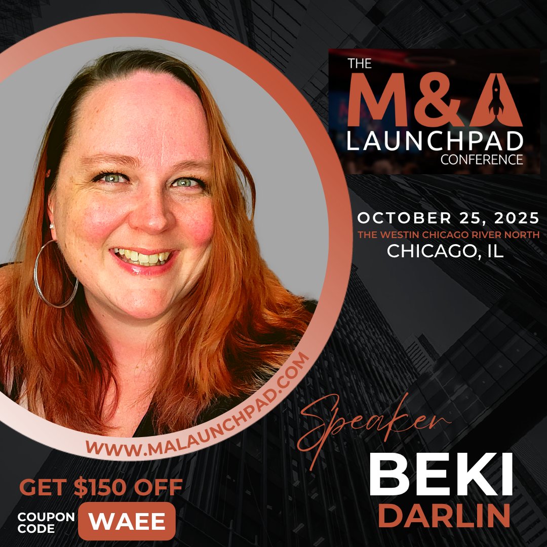 Speaker Spotlight: Beki Darlin
We’re thrilled to welcome Beki Darlin, Founder of Our WAEE (Women’s Acquisition Entrepreneur Ecosystem), to the M&amp;A Conference on October 25 in Chicago!
 Secure your seat now: malaunchpad.com
 Chicago | 🗓️ October 25
 #MALaunchpadConference
