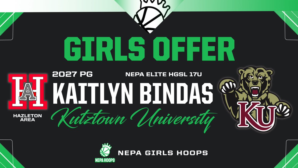 🚨 GIRLS’ OFFER: 2027 PG Kaitlyn Bindas (<a href="/KaitlynBindas14/">Kaitlyn Bindas</a>) of Hazleton Area &amp; <a href="/NEPA_Elite/">NEPA Elite Basketball</a> HGSL 17U has picked up a Division II offer from Kutztown University (<a href="/KUBearsWBB/">Kutztown U. Women's Basketball</a>) of the PSAC, per source.

#NEPAhoops 🏀