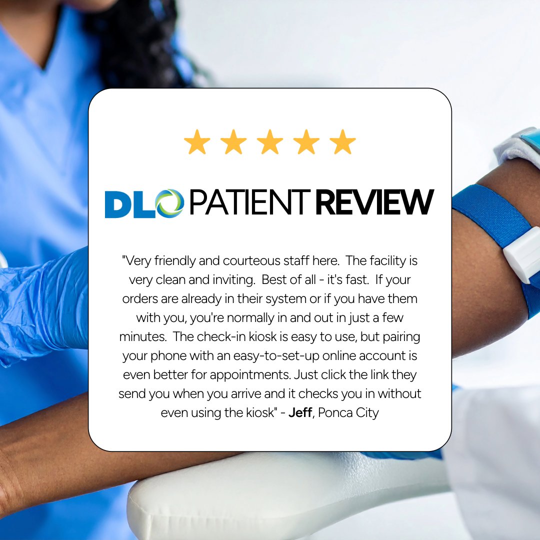 YourDLO's tweet image. 🌟🌟🌟🌟🌟 &quot;Best lab experience! Fast, friendly, and clean!&quot; - Jeff, Ponca City. 📲 Set up online for quick check-in! 👉 Find a location: dlolab.com/dlo-locations #DLOcares #LabTestingMadeEasy #OklahomaHealthcare #PatientExperience #5StarService #PoncaCity #SupportLocalHealthcare