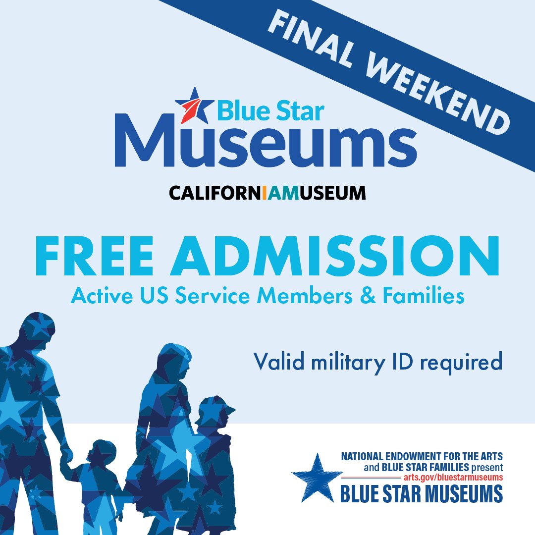 This is the FINAL weekend to take advantage of our Blue Star Museums offer before it ends on Mon. Sept. 1! If you're active-duty military, National Guard, or Reserve personnel, visit the Museum for FREE with up to 5 family members. 🎟️
 
⚠️ Don't forget your military ID!