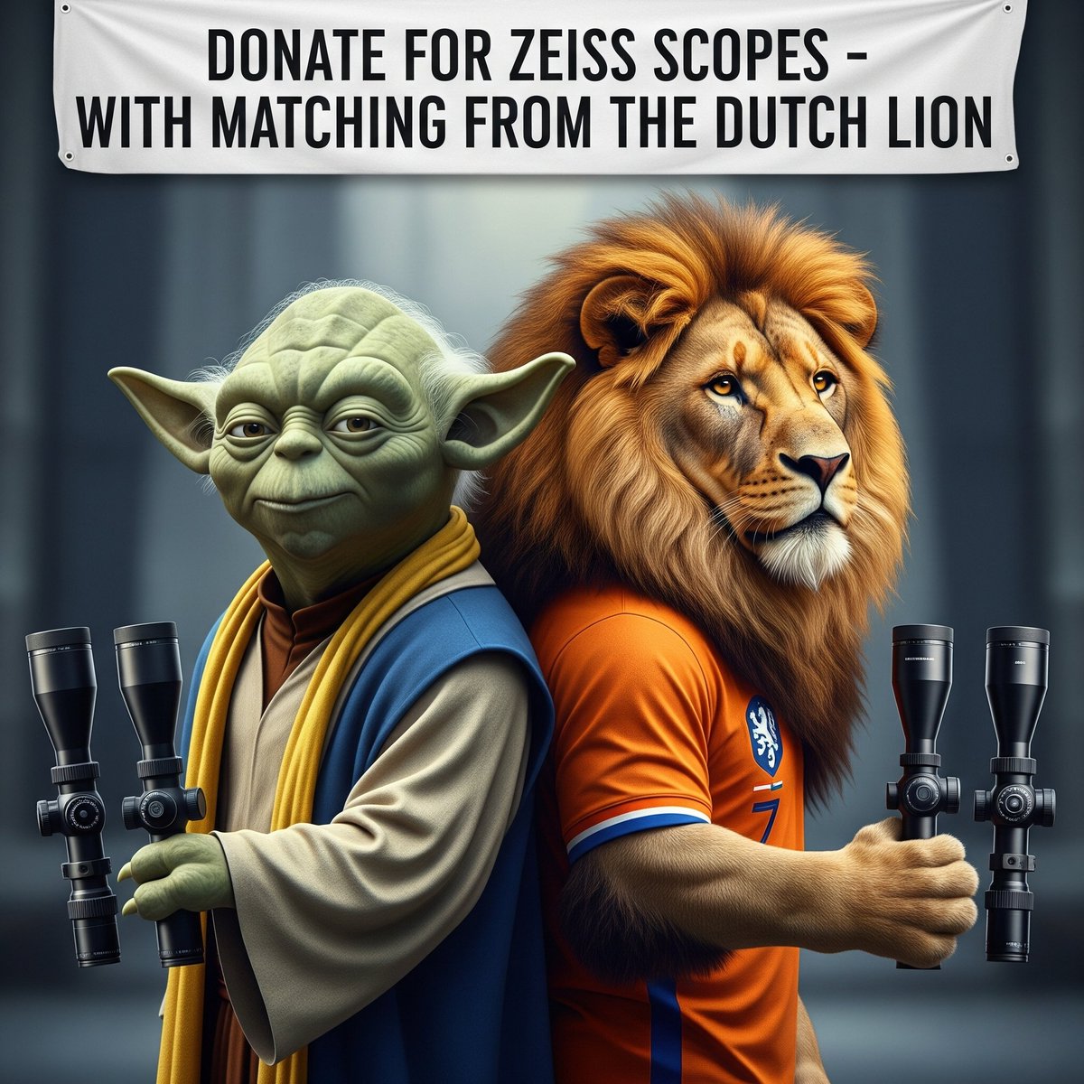 🎯 Right now the snipers in Sumy region need four Zeiss 36x scopes - for a very good group that received  high-precision long-range rifles from the state!

✖️2⃣ Our brilliant Dutch Lion will double the donations towards the scopes!

🗣️ Instruct Yuri if you sponsor equipment!