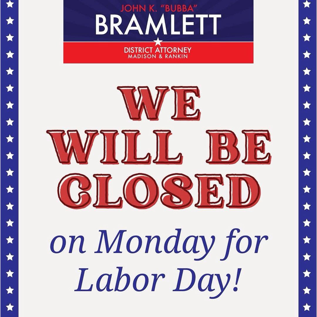 The DA's office will be closed on Monday to celebrate the holiday. Enjoy your long weekend!