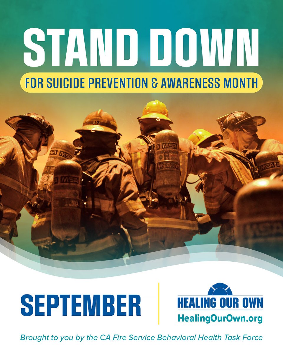 CAFireFound's tweet image. During #SuicidePreventionMonth, the fire service is coming together for the Suicide Awareness & Prevention Safety Stand Down. Behind the uniform, firefighters face invisible battles — and it’s okay to ask for help. The California Fire Foundation is committed to supporting the…