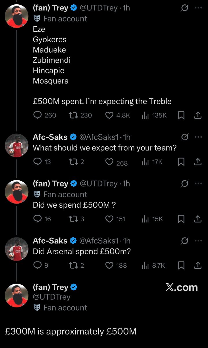 Hahhaha😭💀 oh my god utdtrey ur so funny with ur agendas. Do u get it guys arsenal didnt actually spend 500mil but troll king Trey is pretending they did to push his agenda 😭💀 hes so funny man definitely deserves his 1 million followers our chubby little naija boy