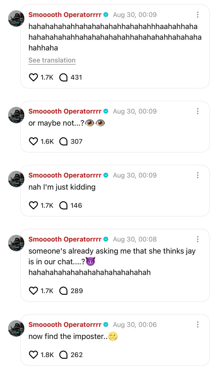 enhypenweverse's tweet image. [ #제이’s Reply ] 250830

OP: JAY... . you're literally lurking in ENGENE twitter side, might as well ask to be invited to the F1 x ENGENE group chat lmao no one will knowwww

🐈‍⬛: ohh
🐈‍⬛: great idea
🐈‍⬛: or....
🐈‍⬛: I could already be in the middle of it...?
🐈‍⬛: 👻👻👻👻👻👻👻👻👻…