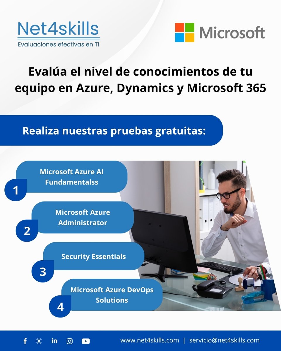 net4skills's tweet image. 📊 Evalúa a tu equipo en tecnologías clave de Microsoft con las pruebas de habilidades de Net4skills. 

Solicita info y accede a pruebas gratuitas aquí 👉🏻 hubs.la/Q03GhDB60

 #Net4skills #PruebasDeHabilidades