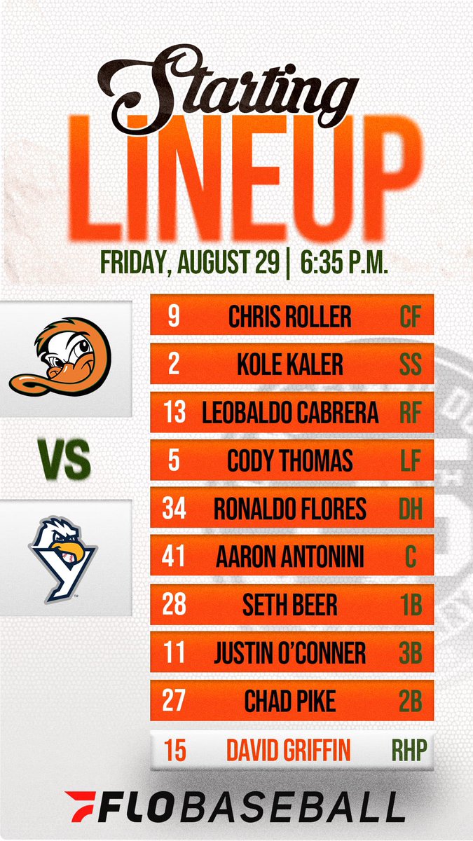 Tonight’s starting lineup for the Flock! 

📈: baseball.pointstreak.com/scoreboard.htm…
📺: flosports.link/3XJfPPq